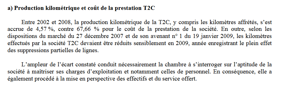 cout de prestation t2C rapport 2010